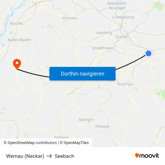 Wernau (Neckar) to Seebach map