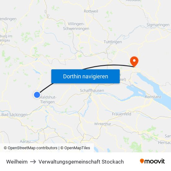Weilheim to Verwaltungsgemeinschaft Stockach map