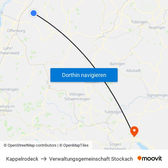 Kappelrodeck to Verwaltungsgemeinschaft Stockach map