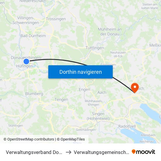 Verwaltungsverband Donaueschingen to Verwaltungsgemeinschaft Stockach map