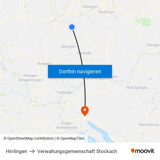 Hirrlingen to Verwaltungsgemeinschaft Stockach map