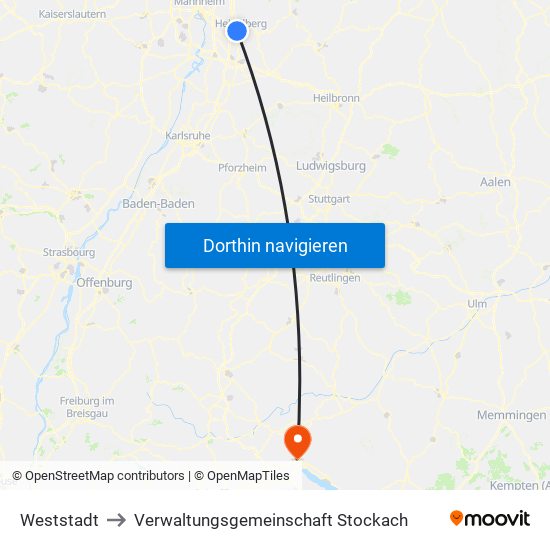 Weststadt to Verwaltungsgemeinschaft Stockach map
