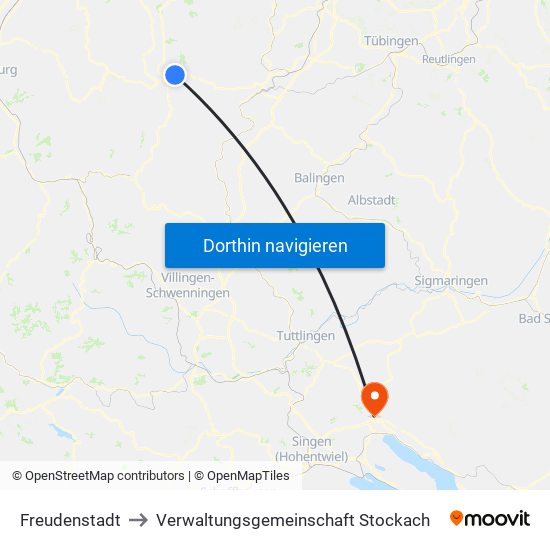 Freudenstadt to Verwaltungsgemeinschaft Stockach map