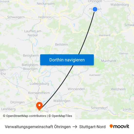 Verwaltungsgemeinschaft Öhringen to Stuttgart-Nord map