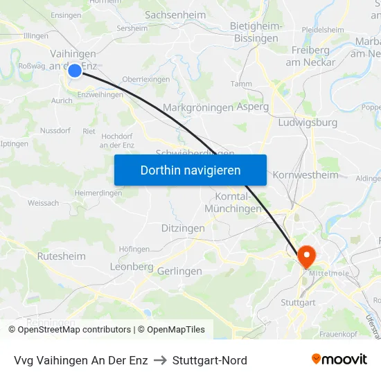 Vvg Vaihingen An Der Enz to Stuttgart-Nord map