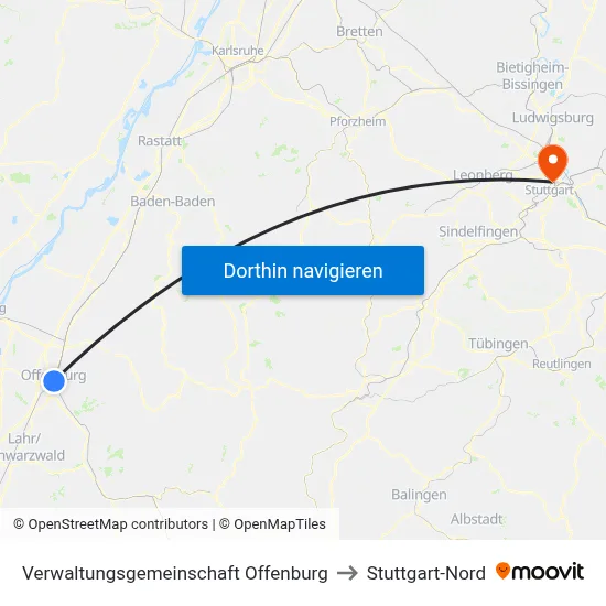 Verwaltungsgemeinschaft Offenburg to Stuttgart-Nord map