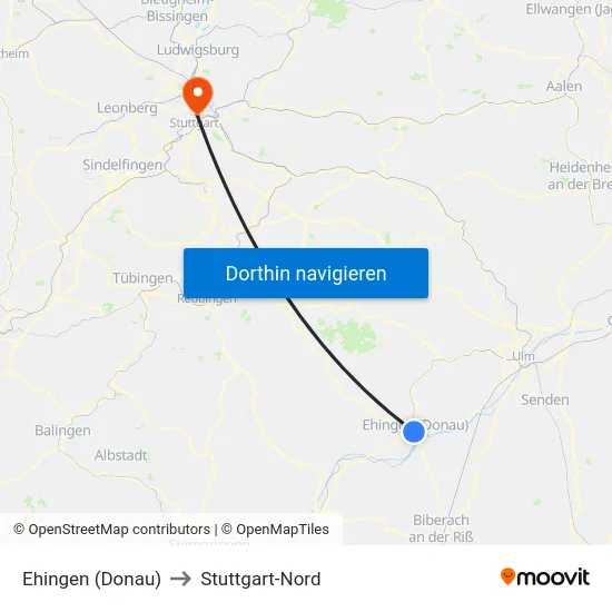 Ehingen (Donau) to Stuttgart-Nord map