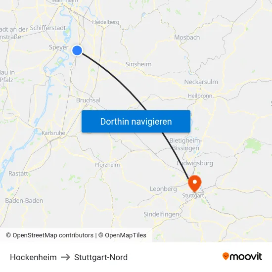 Hockenheim to Stuttgart-Nord map