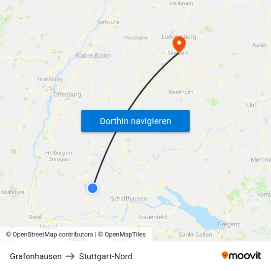 Grafenhausen to Stuttgart-Nord map