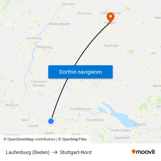 Laufenburg (Baden) to Stuttgart-Nord map