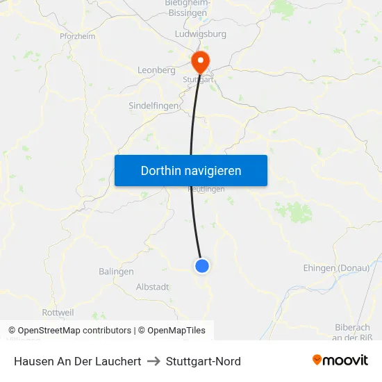 Hausen An Der Lauchert to Stuttgart-Nord map