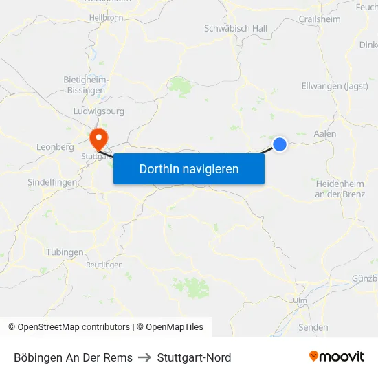 Böbingen An Der Rems to Stuttgart-Nord map
