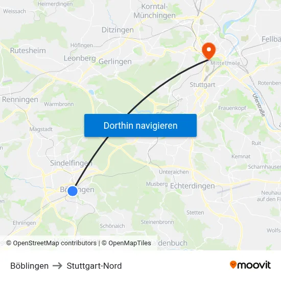 Böblingen to Stuttgart-Nord map