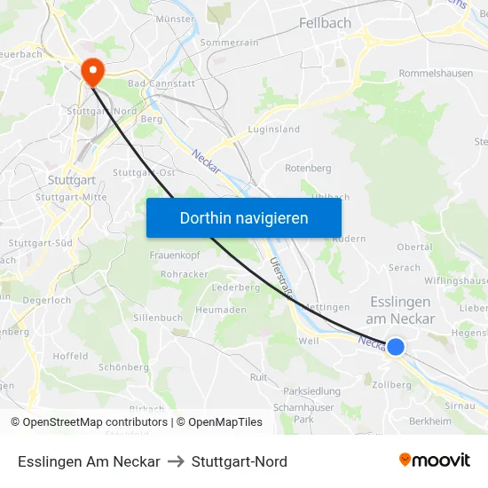 Esslingen Am Neckar to Stuttgart-Nord map
