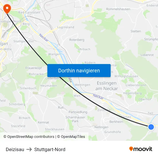 Deizisau to Stuttgart-Nord map