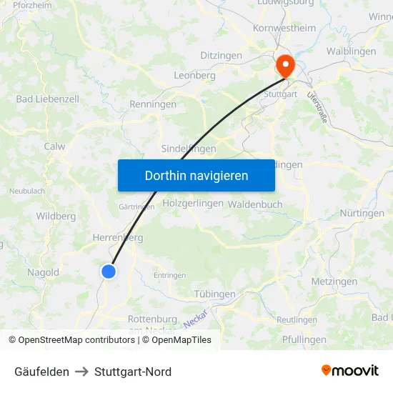 Gäufelden to Stuttgart-Nord map