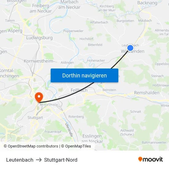 Leutenbach to Stuttgart-Nord map