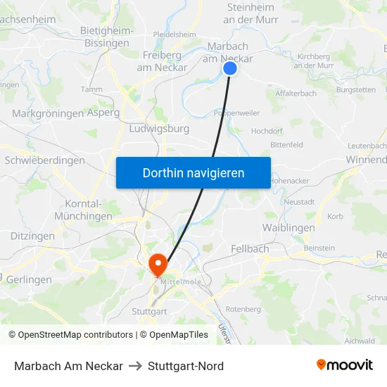 Marbach Am Neckar to Stuttgart-Nord map