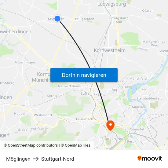 Möglingen to Stuttgart-Nord map