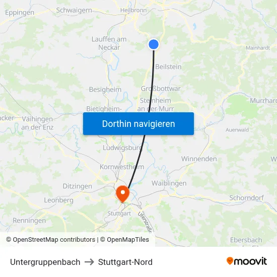 Untergruppenbach to Stuttgart-Nord map