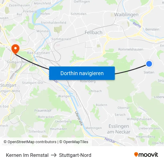 Kernen Im Remstal to Stuttgart-Nord map