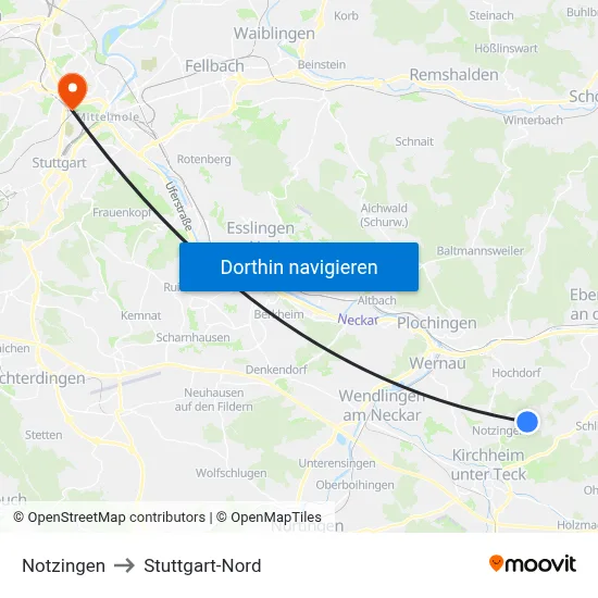Notzingen to Stuttgart-Nord map