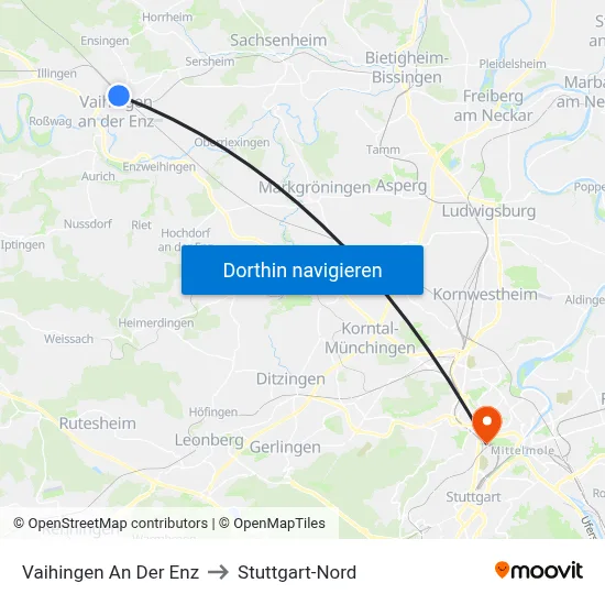 Vaihingen An Der Enz to Stuttgart-Nord map