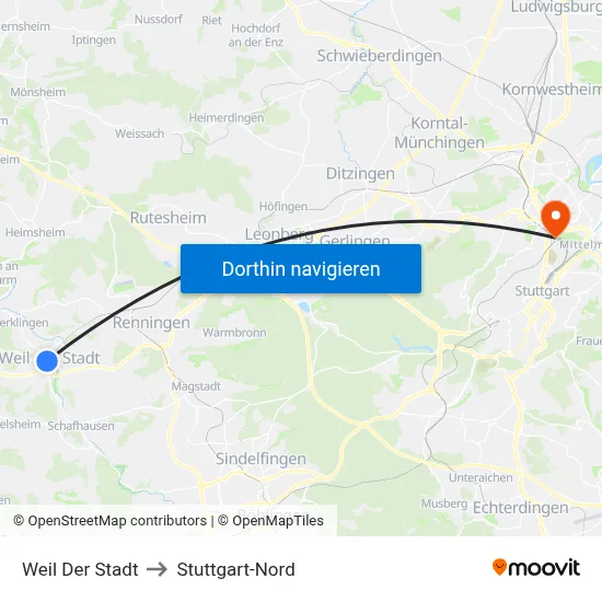 Weil Der Stadt to Stuttgart-Nord map