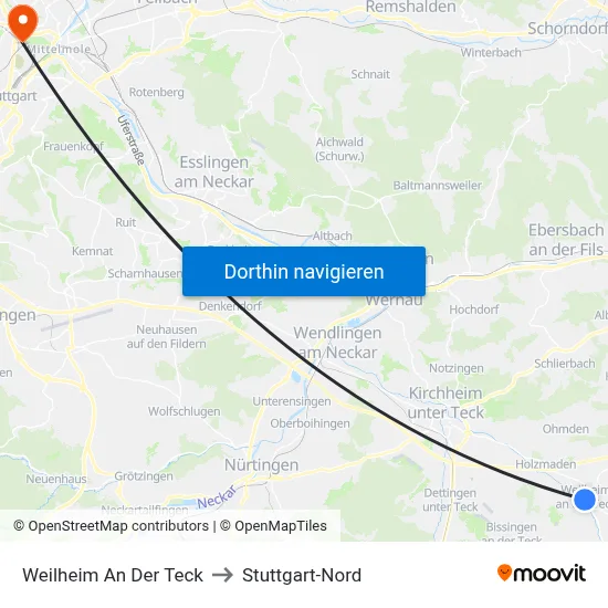 Weilheim An Der Teck to Stuttgart-Nord map