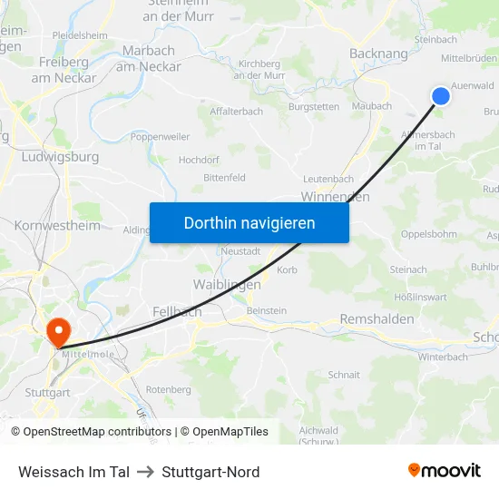 Weissach Im Tal to Stuttgart-Nord map