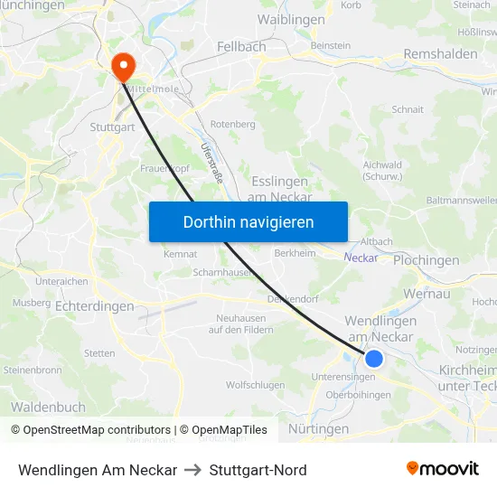 Wendlingen Am Neckar to Stuttgart-Nord map
