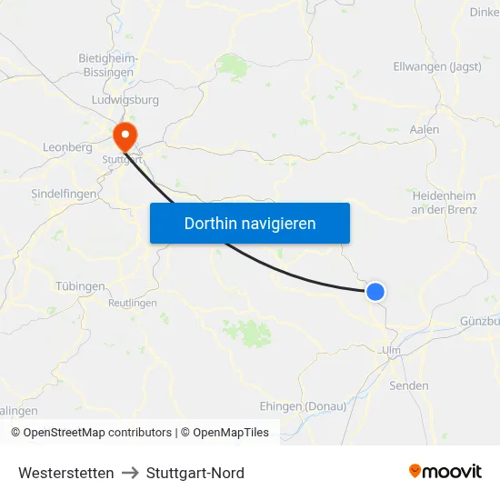 Westerstetten to Stuttgart-Nord map