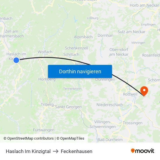 Haslach Im Kinzigtal to Feckenhausen map