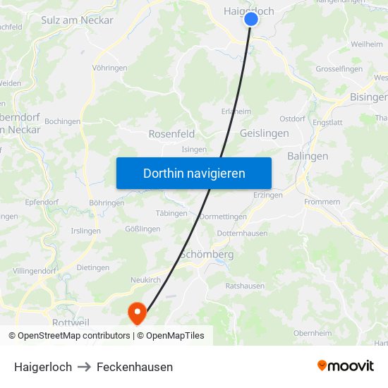Haigerloch to Feckenhausen map