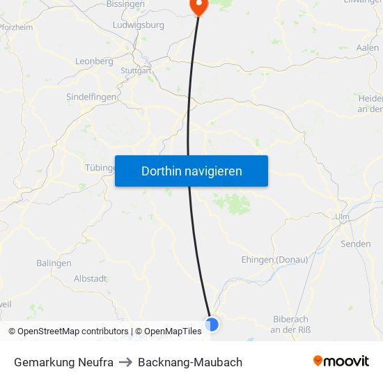 Gemarkung Neufra to Backnang-Maubach map