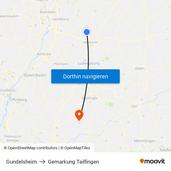 Gundelsheim to Gemarkung Tailfingen map