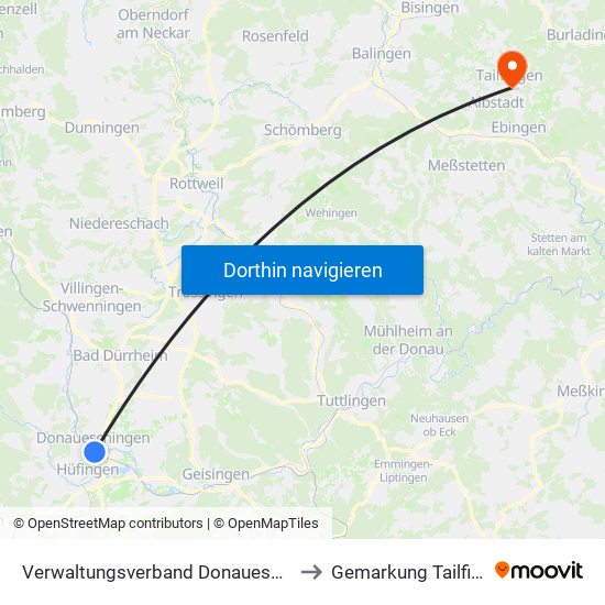 Verwaltungsverband Donaueschingen to Gemarkung Tailfingen map