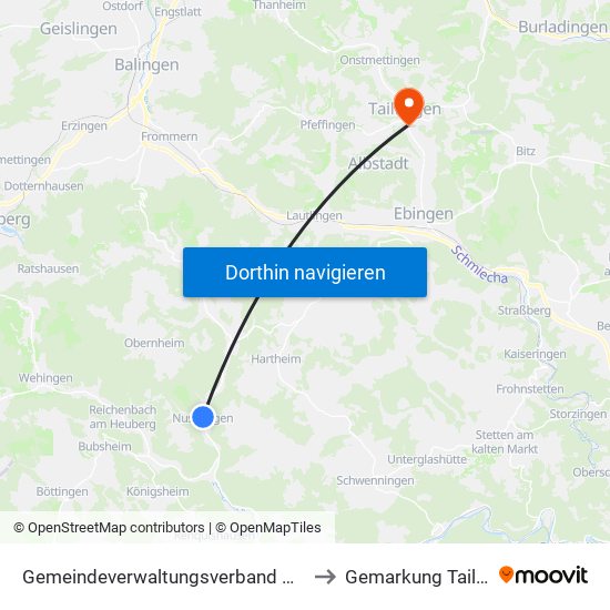 Gemeindeverwaltungsverband Meßstetten to Gemarkung Tailfingen map