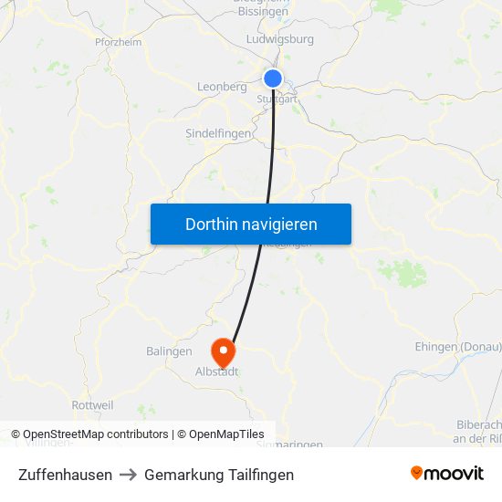 Zuffenhausen to Gemarkung Tailfingen map