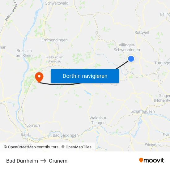 Bad Dürrheim to Grunern map