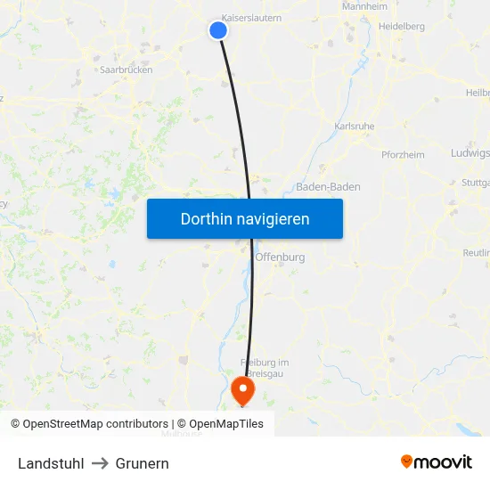 Landstuhl to Grunern map