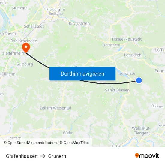 Grafenhausen to Grunern map