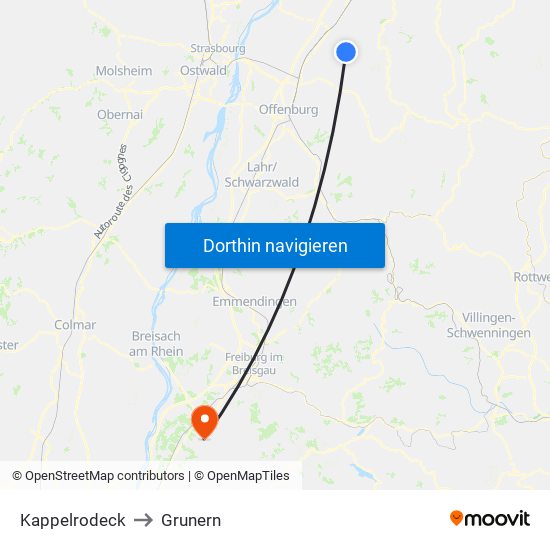 Kappelrodeck to Grunern map