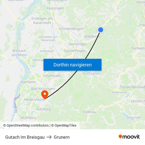 Gutach Im Breisgau to Grunern map