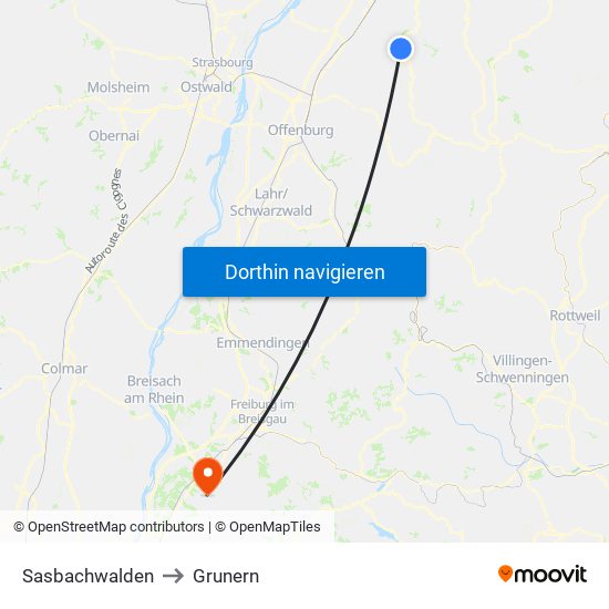 Sasbachwalden to Grunern map