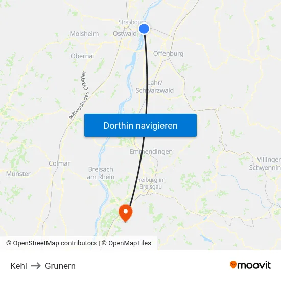 Kehl to Grunern map