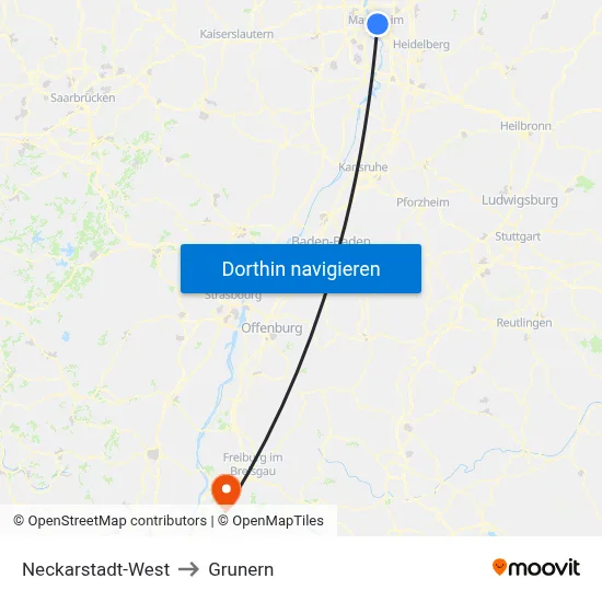 Neckarstadt-West to Grunern map