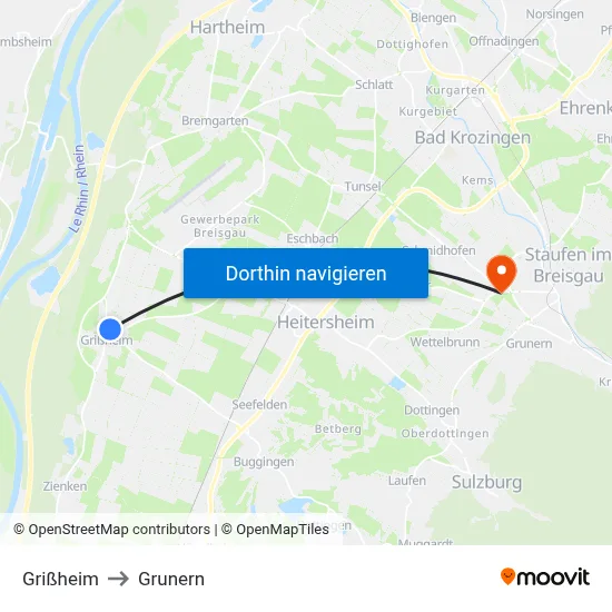 Grißheim to Grunern map