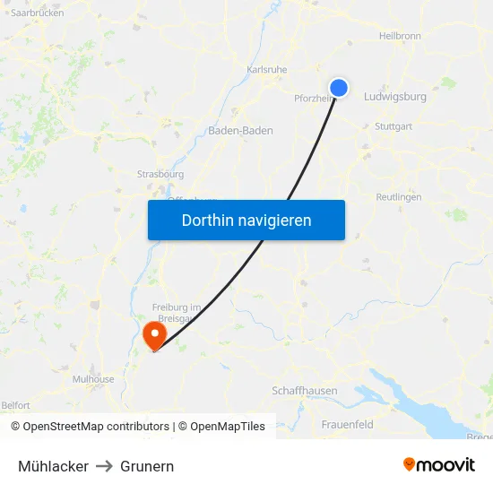 Mühlacker to Grunern map