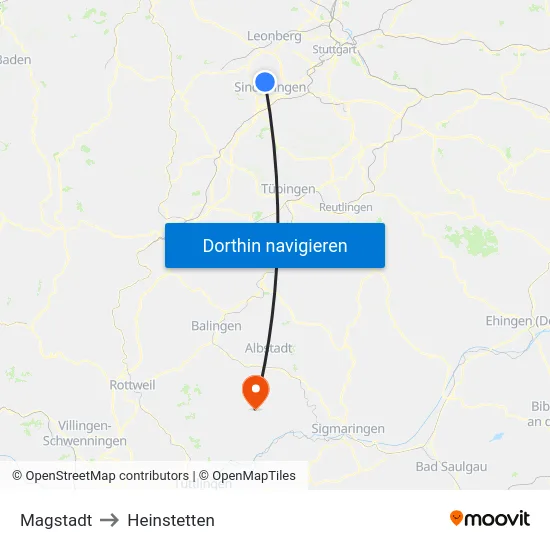 Magstadt to Heinstetten map
